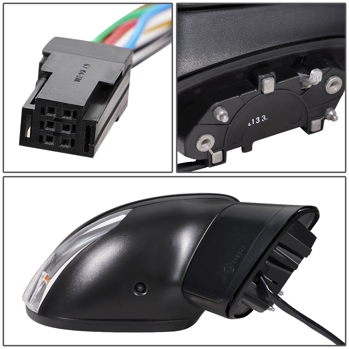 RETROVISOR MIRROR - OEM - 13-15 FIAT 500 - POWERED - HEATED - W/ SIGNAL - FOLDING - BLACK MATERIAL - RIGHT