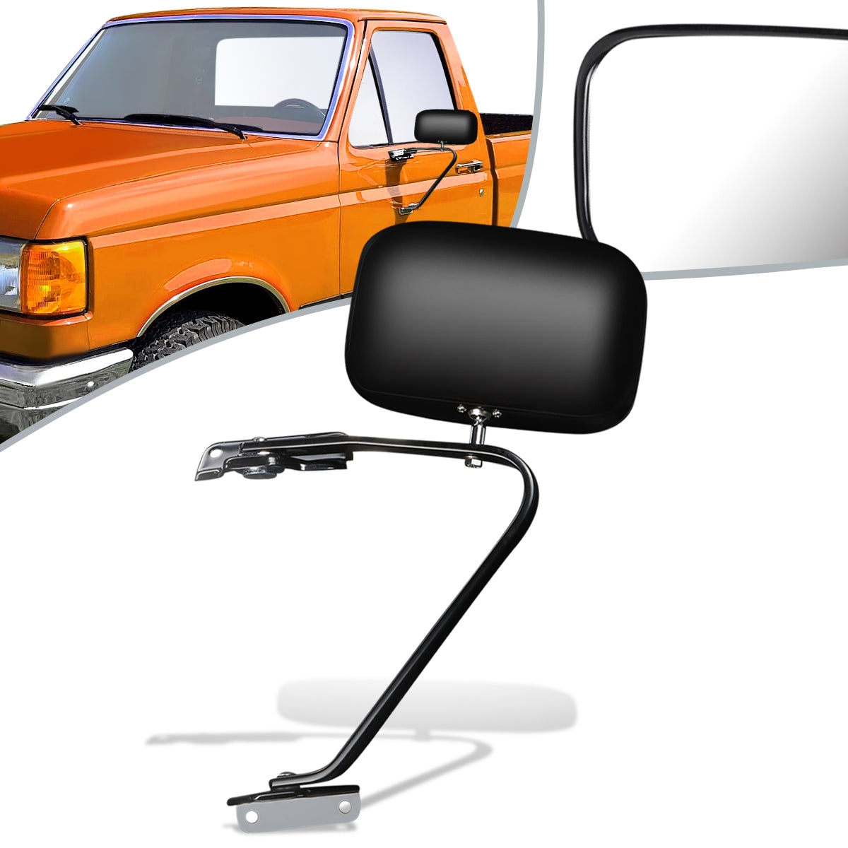 RETROVISOR MIRROR - OEM - 87-91 FORD F-150 - MANUAL - BLACK