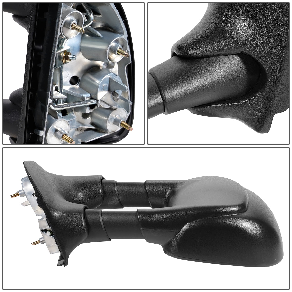 RETROVISOR MIRROR - OEM - 99-04 FORD F-350 / 00-05 FORD EXCURSION - MANUAL - FOLDING - W/ DUAL GLASS - W/ TOWING PACKAGE - TEXTURED - BLACK