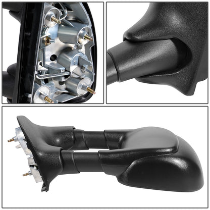 RETROVISOR MIRROR - OEM - 99-04 FORD F-350 / 00-05 FORD EXCURSION - MANUAL - FOLDING - W/ DUAL GLASS - W/ TOWING PACKAGE - TEXTURED - BLACK