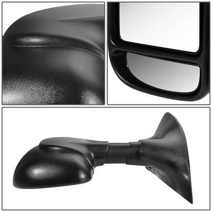 RETROVISOR MIRROR - OEM - 99-04 FORD F-350 / 00-05 FORD EXCURSION - MANUAL - FOLDING - W/ DUAL GLASS - W/ TOWING PACKAGE - TEXTURED - BLACK