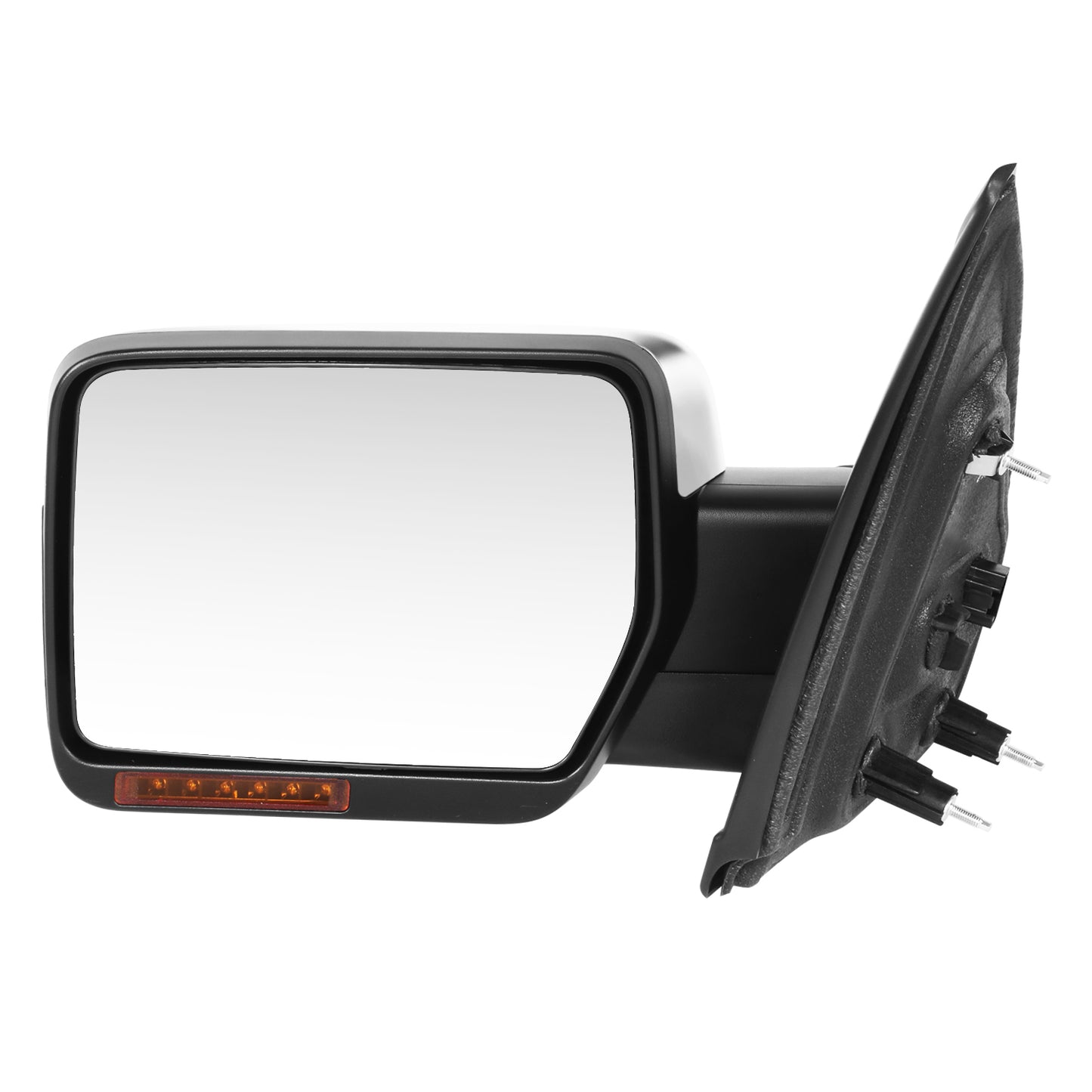 RETROVISOR MIRROR - OE STYLE - FORD F-150 09-10 - WITH POWER WITH HEATED WITH SIGNAL CHROME COVER - DRIVER SIDE - SMOOTH - BLACK / CHROME