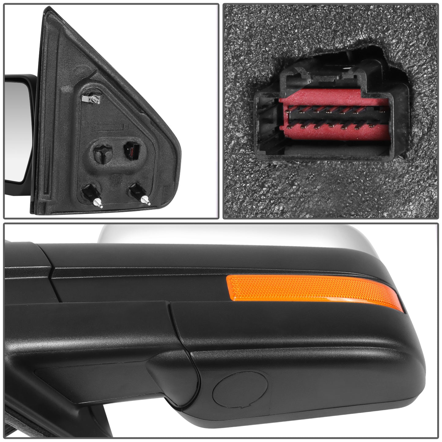 RETROVISOR MIRROR - OE STYLE - FORD F-150 09-10 - WITH POWER WITH HEATED WITH SIGNAL CHROME COVER - DRIVER SIDE - SMOOTH - BLACK / CHROME