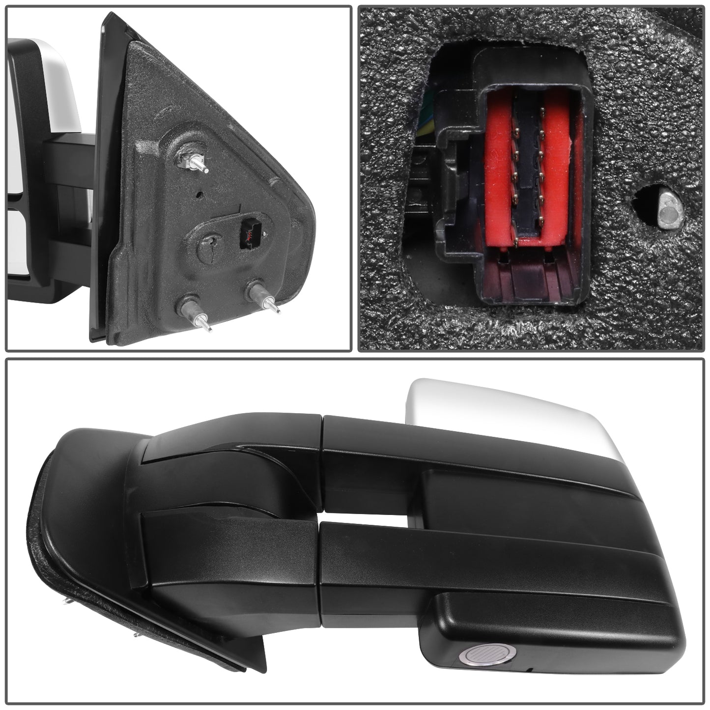 RETROVISOR MIRROR - OE STYLE - FORD F-150 08-14 - WITH POWER DUAL MIRROR WITH HEATED GLASS WITH TURN SIGNAL CHROME COVER - DRIVER SIDE - SMOOTH - BLACK / CHROME