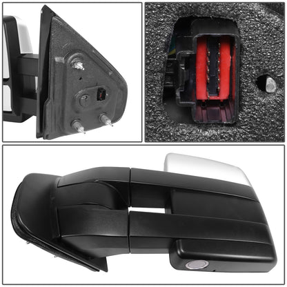 RETROVISOR MIRROR - OE STYLE - FORD F-150 08-14 - WITH POWER DUAL MIRROR WITH HEATED GLASS WITH TURN SIGNAL CHROME COVER - DRIVER SIDE - SMOOTH - BLACK / CHROME