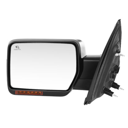 RETROVISOR MIRROR - OE STYLE - FORD F-150 09-10 - WITH POWER FOLD WITH HEATED WITH SIGNAL WITH MEMORY CHROME COVER - DRIVER SIDE - SMOOTH - BLACK / CHROME