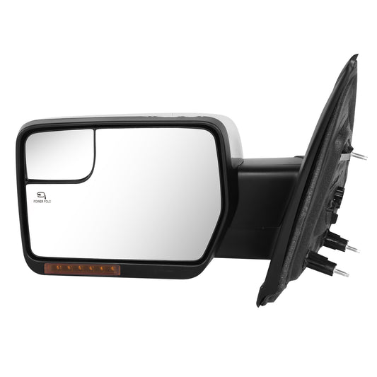 RETROVISOR MIRROR - OE STYLE - FORD F-150 11-14 - WITH POWER FOLD WITH MEMORY WITH HEATED WITH SIGNAL WITH BLIND SPOT MIRROR CHROME COVER - DRIVER SIDE - SMOOTH - BLACK / CHROME