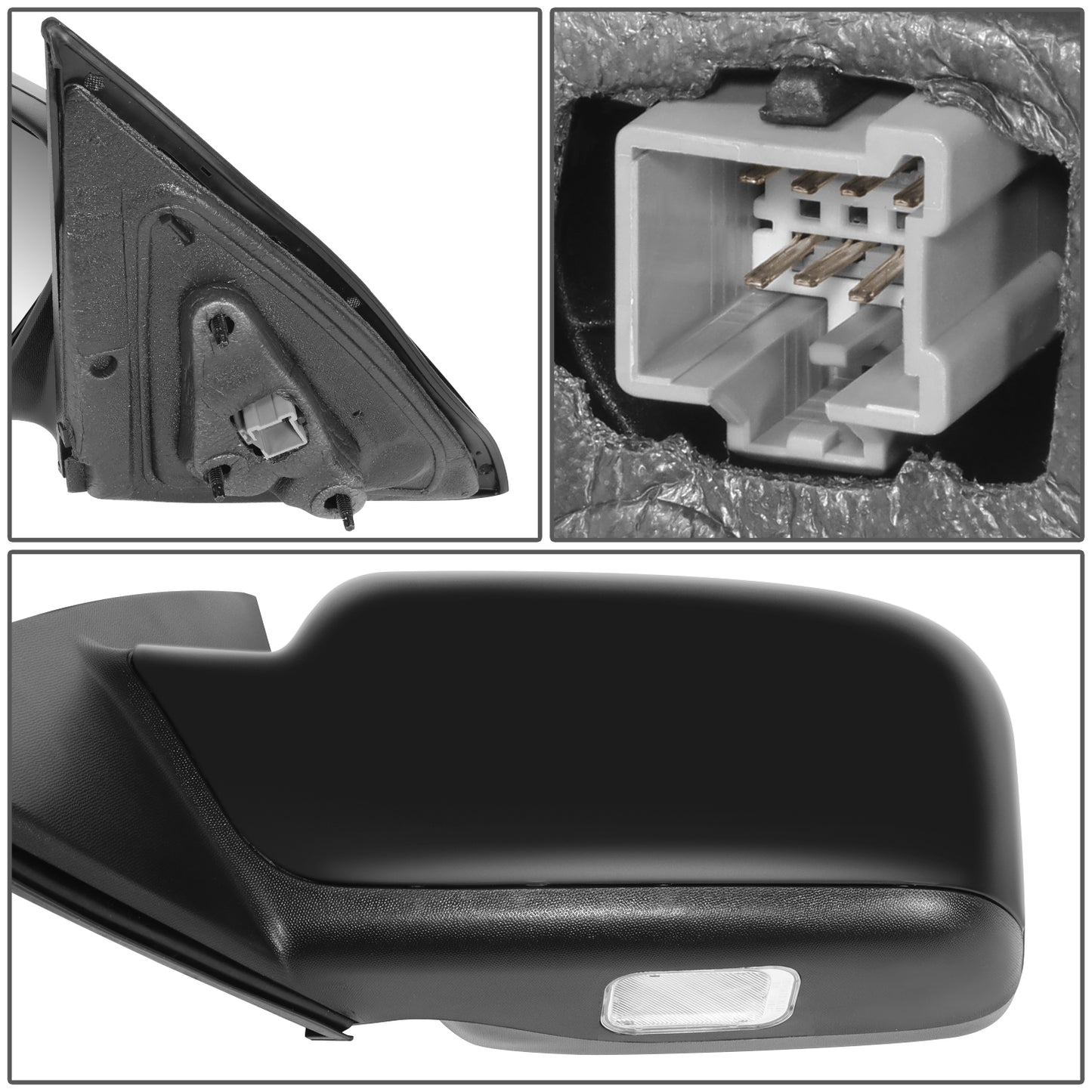 RETROVISOR MIRROR - OE STYLE - FORD FUSION 2011-2012 - WITH POWER WITH HEATED GLASS WITH BLIND SPOT WITH PUDDLE LIGHT WITH TEXTURED COVER - DRIVER LEFT SIDE - BLACK