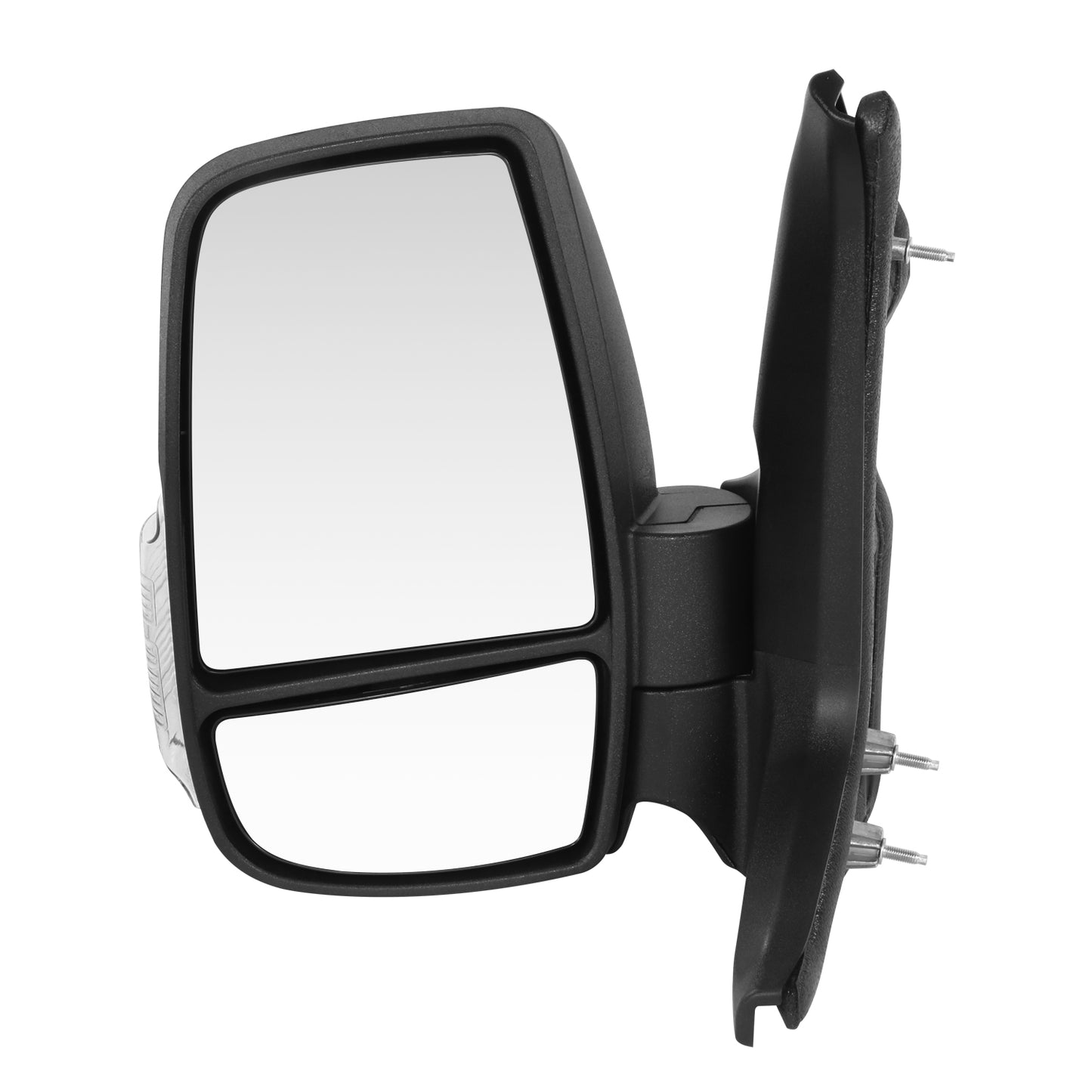 RETROVISOR MIRROR - OE STYLE - FORD TRANSIT 150 18-19 - FORD TRANSIT 250 18-19 - FORD TRANSIT 350 18-19 - SHORT ARM WITH POWER WITH HEATED WITH SIGNAL DUAL MIRROR HIGH ROOF - DRIVER SIDE - PAINT TO MATCH - BLACK