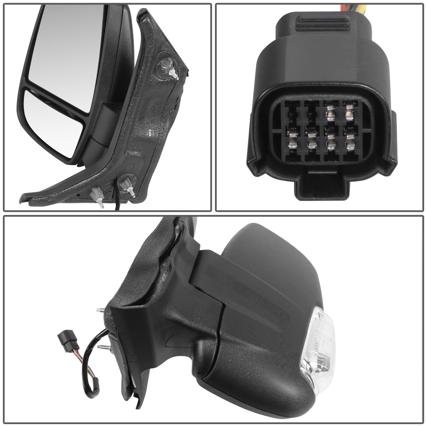 RETROVISOR MIRROR - OE STYLE - FORD TRANSIT 150 18-19 - FORD TRANSIT 250 18-19 - FORD TRANSIT 350 18-19 - SHORT ARM WITH POWER WITH HEATED WITH SIGNAL DUAL MIRROR HIGH ROOF - DRIVER SIDE - PAINT TO MATCH - BLACK