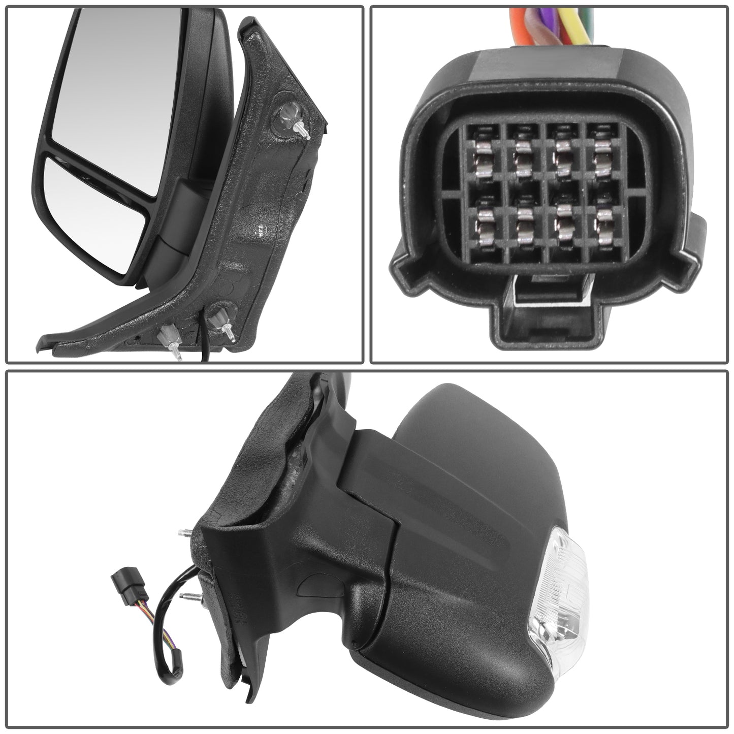 RETROVISOR MIRROR - OE STYLE - FORD TRANSIT 150 20-24 - WITH POWER WITH HEATED GLASS WITH BLIND SPOT WITH SIGNAL - PASSENGER VAN - DRIVER SIDE - PAINT TO MATCH - BLACK