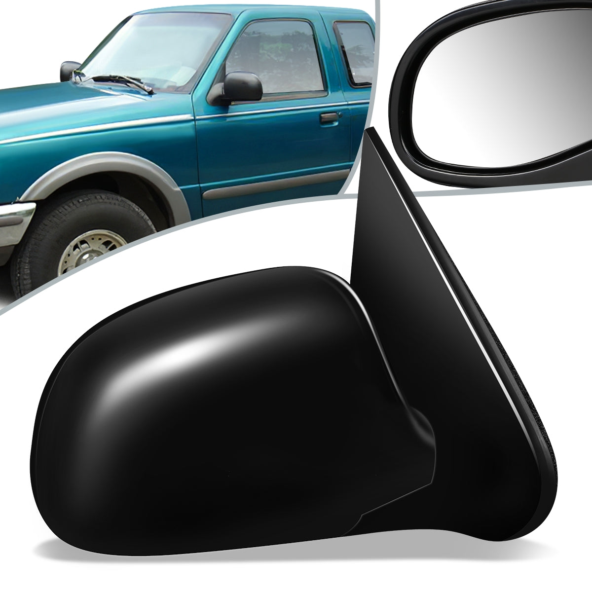 RETROVISOR MIRROR - OEM - 93-97 FORD RANGER, FORD BRONCO II - POWERED - FOLDING - BLACK MATERIAL - RIGHT