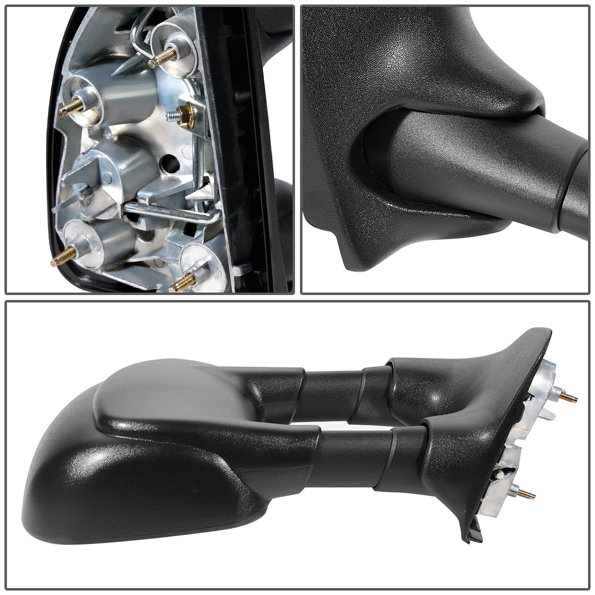 RETROVISOR MIRROR - OEM - 99-04 FORD F-350 / 00-05 FORD EXCURSION - MANUAL - FOLDING - W/ DUAL GLASS - W/ TOW PACKAGE - TEXTURED - BLACK - RIGHT