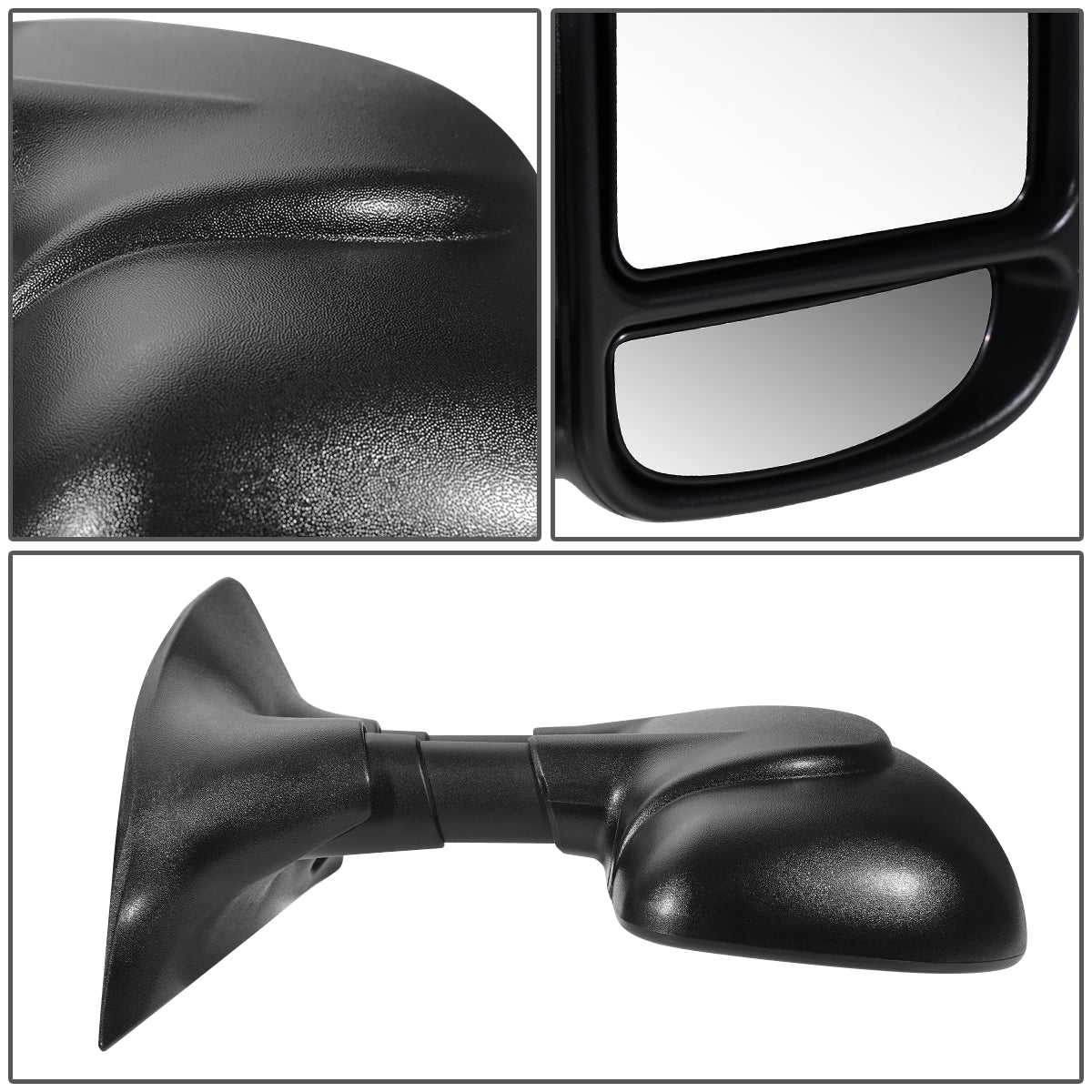 RETROVISOR MIRROR - OEM - 99-04 FORD F-350 / 00-05 FORD EXCURSION - MANUAL - FOLDING - W/ DUAL GLASS - W/ TOW PACKAGE - TEXTURED - BLACK - RIGHT