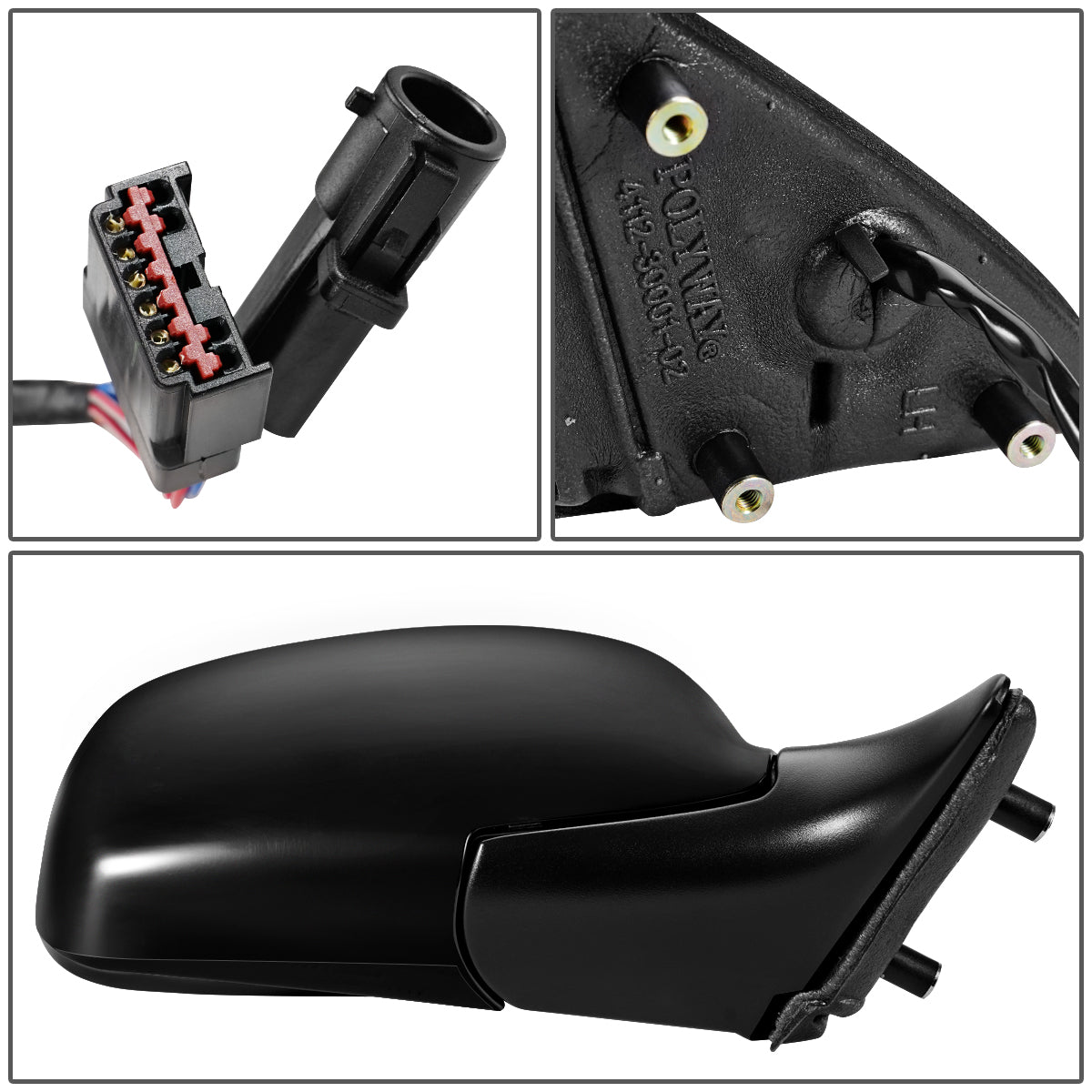 RETROVISOR MIRROR - OEM - 98-02 LINCOLN TOWN CAR - POWERED - HEATED - W/ MEMORY - W/O ELECTROCHROMIC - BLACK MATERIAL - RIGHT