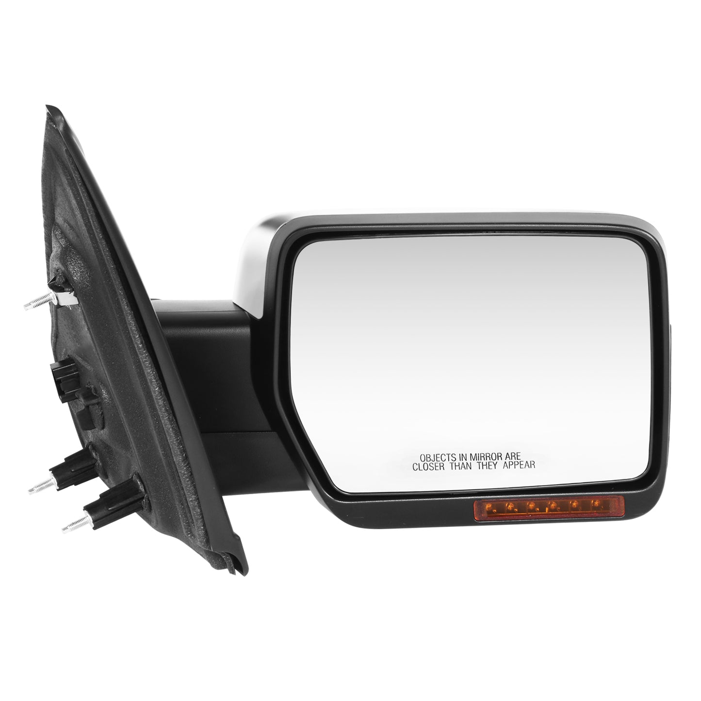 RETROVISOR MIRROR - OE STYLE - FORD F-150 09-10 - WITH POWER WITH HEATED WITH SIGNAL CHROME COVER - PASSENGER SIDE - SMOOTH - BLACK / CHROME