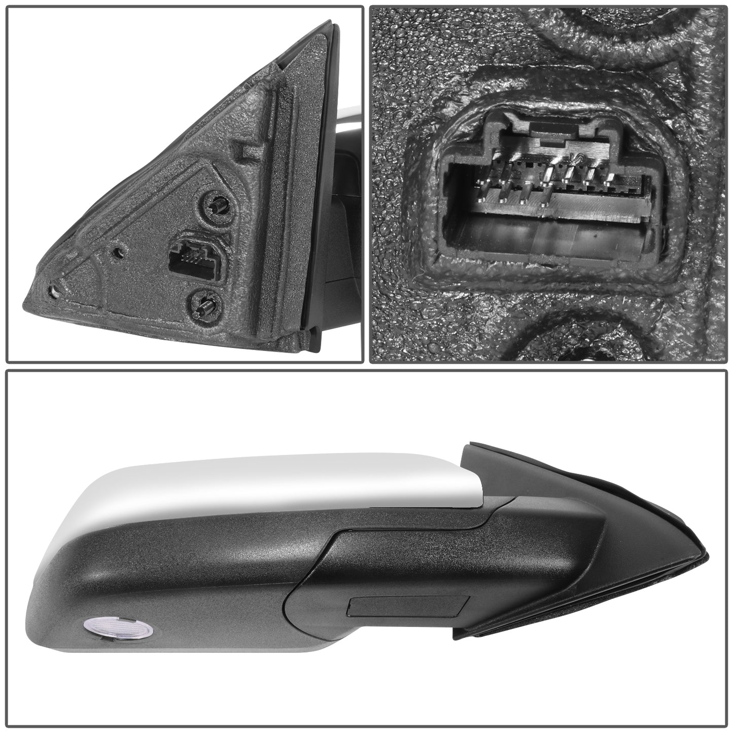 RETROVISOR MIRROR - OE STYLE - FORD FLEX 09-12 - WITH POWER WITH HEATED GLASS CHROME COVER - PASSENGER SIDE - SMOOTH - CHROME / BLACK