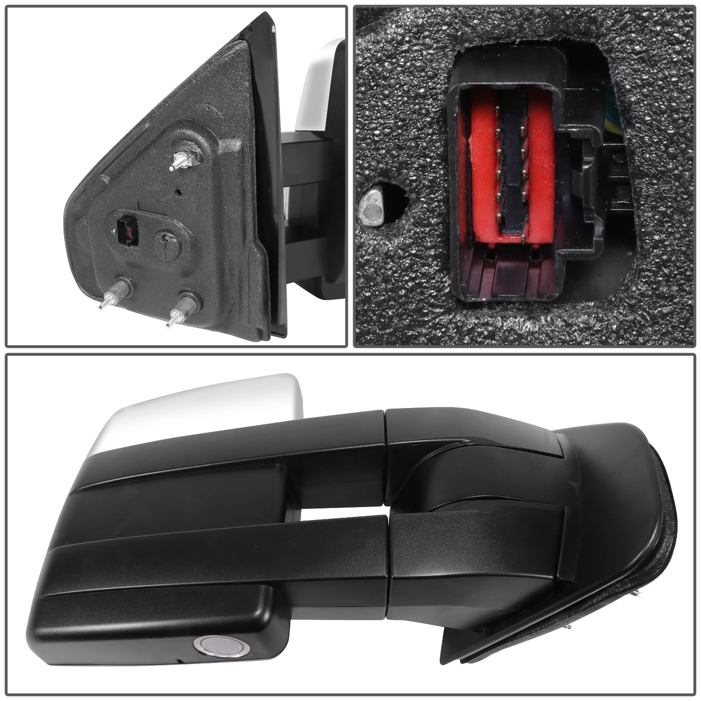 RETROVISOR MIRROR - OE STYLE - FORD F-150 08-14 - WITH POWER DUAL MIRROR WITH HEATED GLASS WITH TURN SIGNAL CHROME COVER - PASSENGER SIDE - SMOOTH - BLACK / CHROME