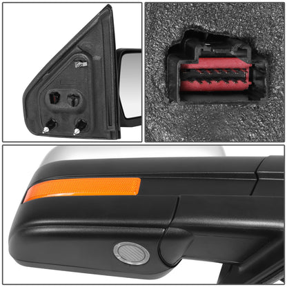 RETROVISOR MIRROR - OE STYLE - FORD F-150 09-10 - WITH POWER FOLD WITH HEATED WITH SIGNAL WITH MEMORY CHROME COVER - PASSENGER SIDE - SMOOTH - BLACK / CHROME