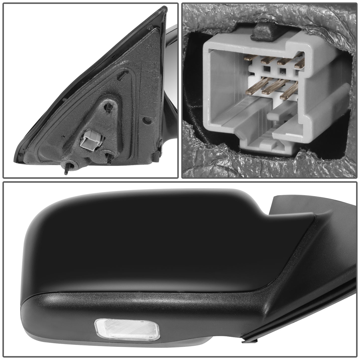 RETROVISOR MIRROR - OE STYLE - FORD FUSION 2011-2012 - WITH POWER WITH HEATED GLASS WITH PUDDLE LIGHT WITH TEXTURED COVER - PASSENGER RIGHT SIDE - BLACK