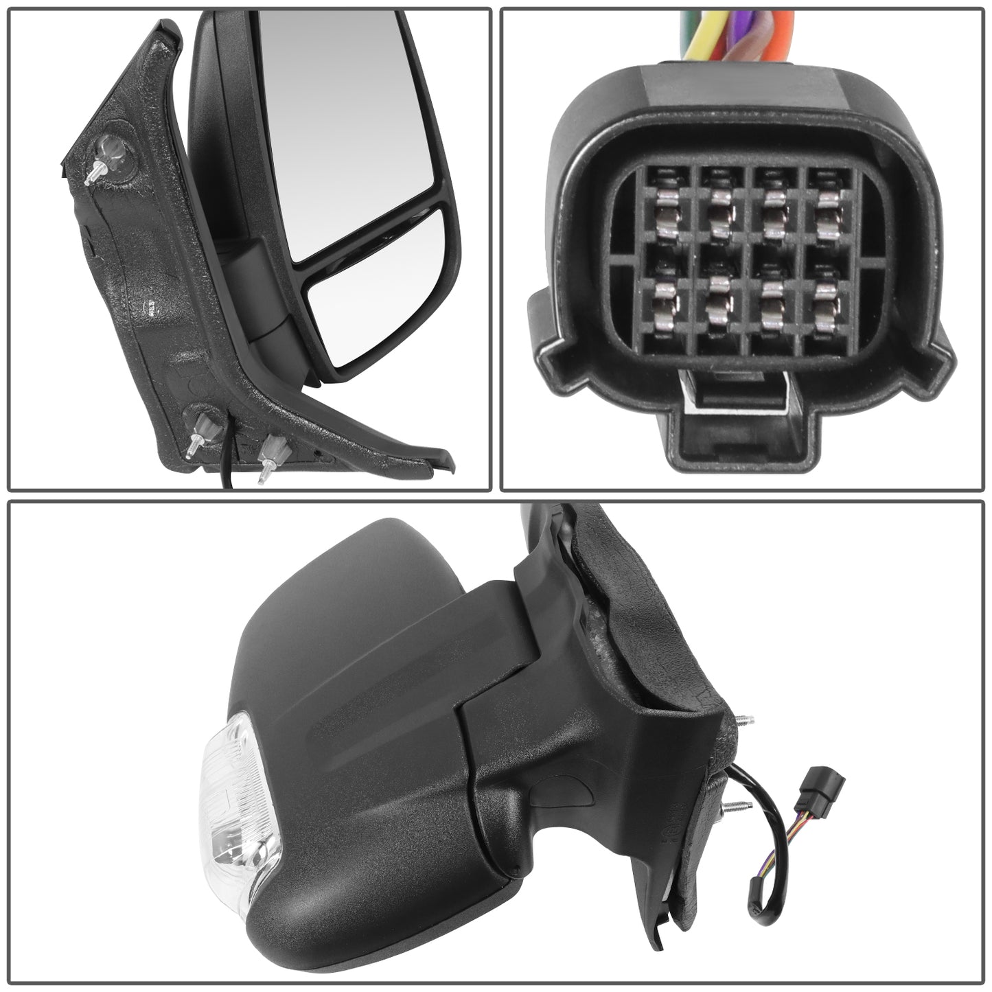 RETROVISOR MIRROR - OE STYLE - FORD TRANSIT 150 20-24 - WITH POWER WITH HEATED GLASS WITH BLIND SPOT WITH SIGNAL - PASSENGER VAN - PASSENGER SIDE - PAINT TO MATCH - BLACK