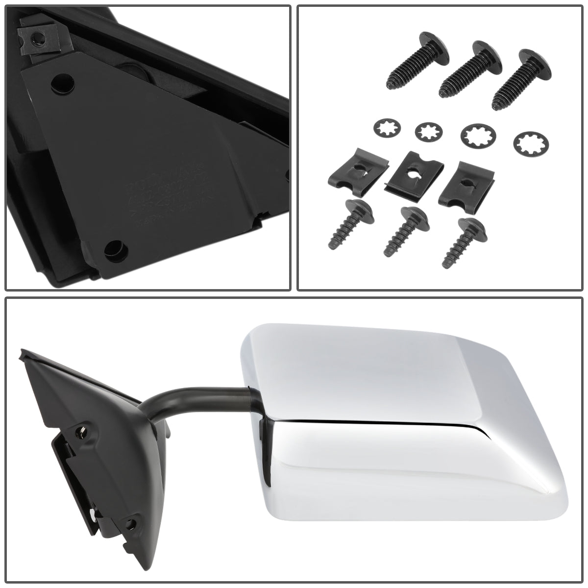 RETROVISOR MIRROR - OEM - 83-90 CHEVY S10 BLAZER / 82-90 CHEVY S10 PICKUP / 83-90 GMC S15 JIMMY / 82-93 GMC S15 PICKUP - MANUAL - CHROME - LEFT