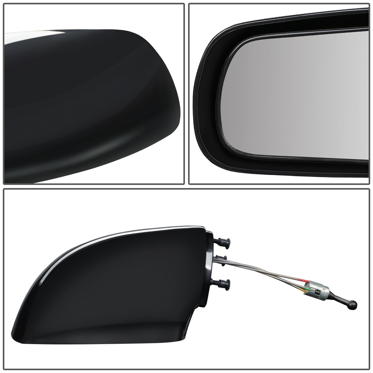RETROVISOR MIRROR - OEM - 82-87 CHEVY CAVALIER - MANUAL - W/CABLE - BLACK MATERIAL - LEFT