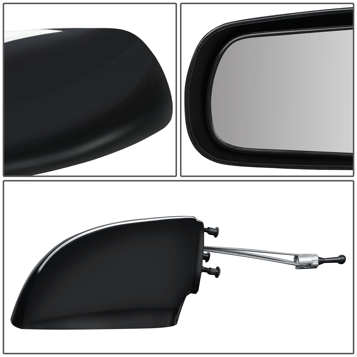 RETROVISOR MIRROR - OEM - 87-96 CHEVY CORSA - MANUAL - W/ CABLE - BLACK MATERIAL - LEFT