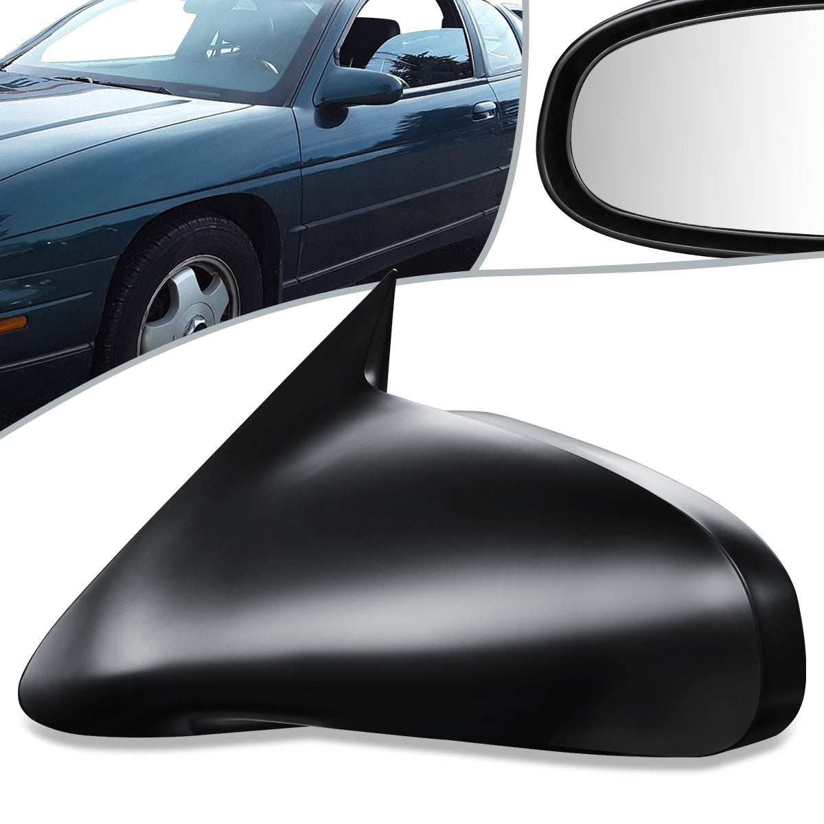 RETROVISOR MIRROR - OEM - 95-99 CHEVY MONTE CARLO - POWERED - BLACK MATERIAL - LEFT