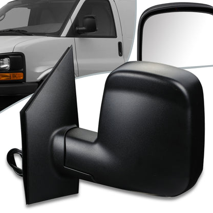 RETROVISOR MIRROR - OEM - 03-13 CHEVY EXPRESS, GMC SAVANA - POWERED - HEATED - FOLDING - W/ DUAL GLASS - TEXTURED - BLACK - LEFT