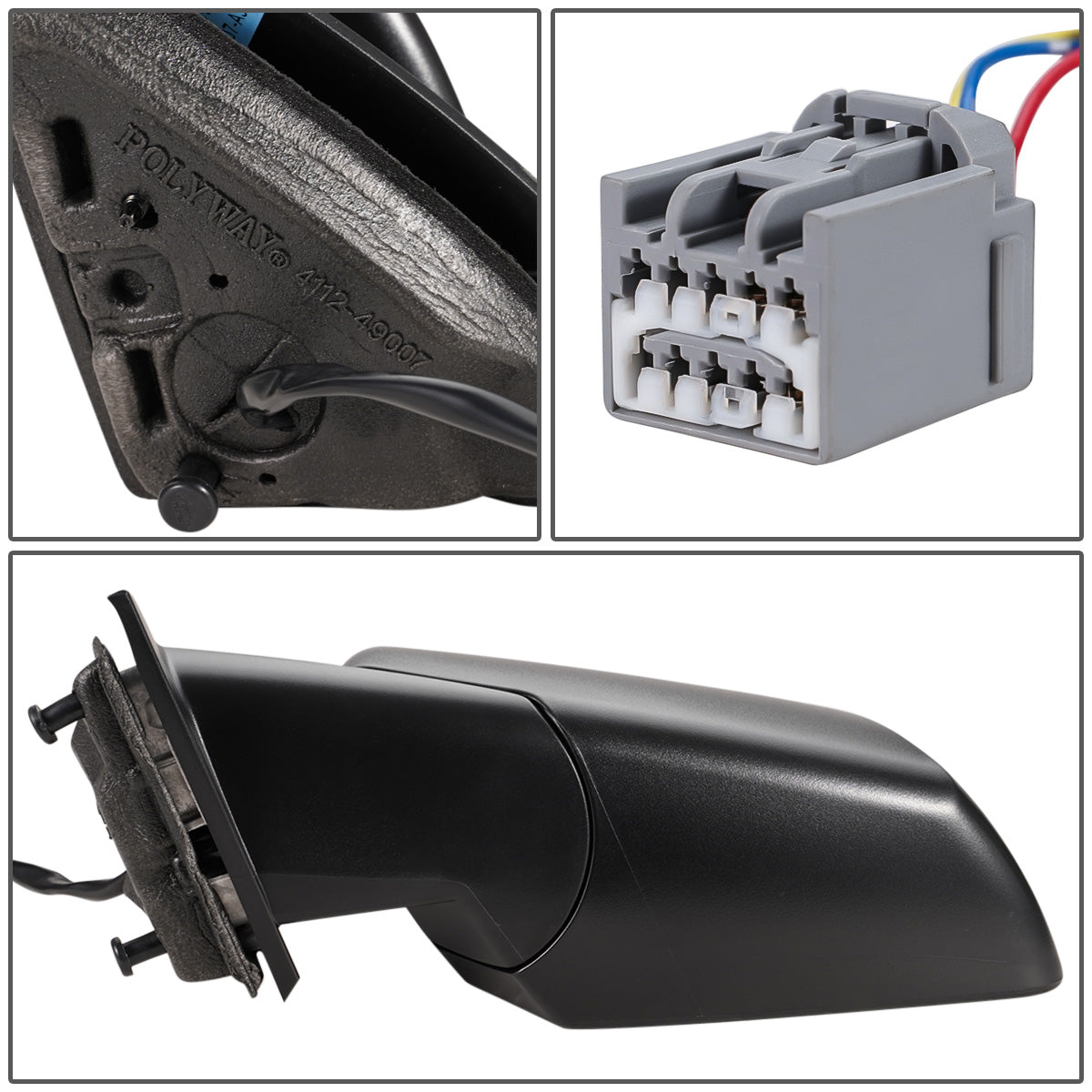 RETROVISOR MIRROR - OEM - 13-16 GMC ACADIA - POWERED - W/ ROUND BLIND SPOT GLASS - PAINTED - BLACK - LEFT