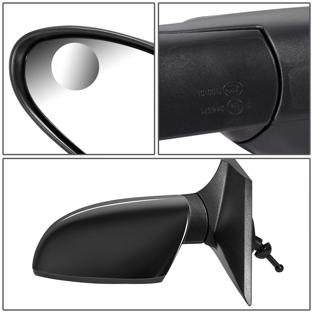 RETROVISOR MIRROR - OEM - 12-13 CHEVY SONIC - MANUAL - W/ CABLE - FOLDING - W/ BLIND SPOT GLASS - BLACK MATERIAL - LEFT