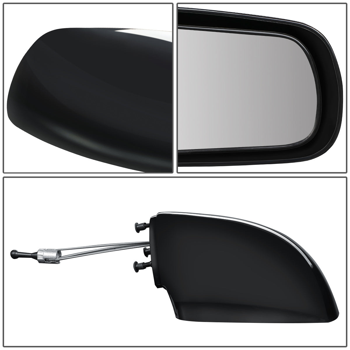 RETROVISOR MIRROR - OEM - 87-96 CHEVY CORSA - MANUAL - W/ CABLE - BLACK MATERIAL - RIGHT