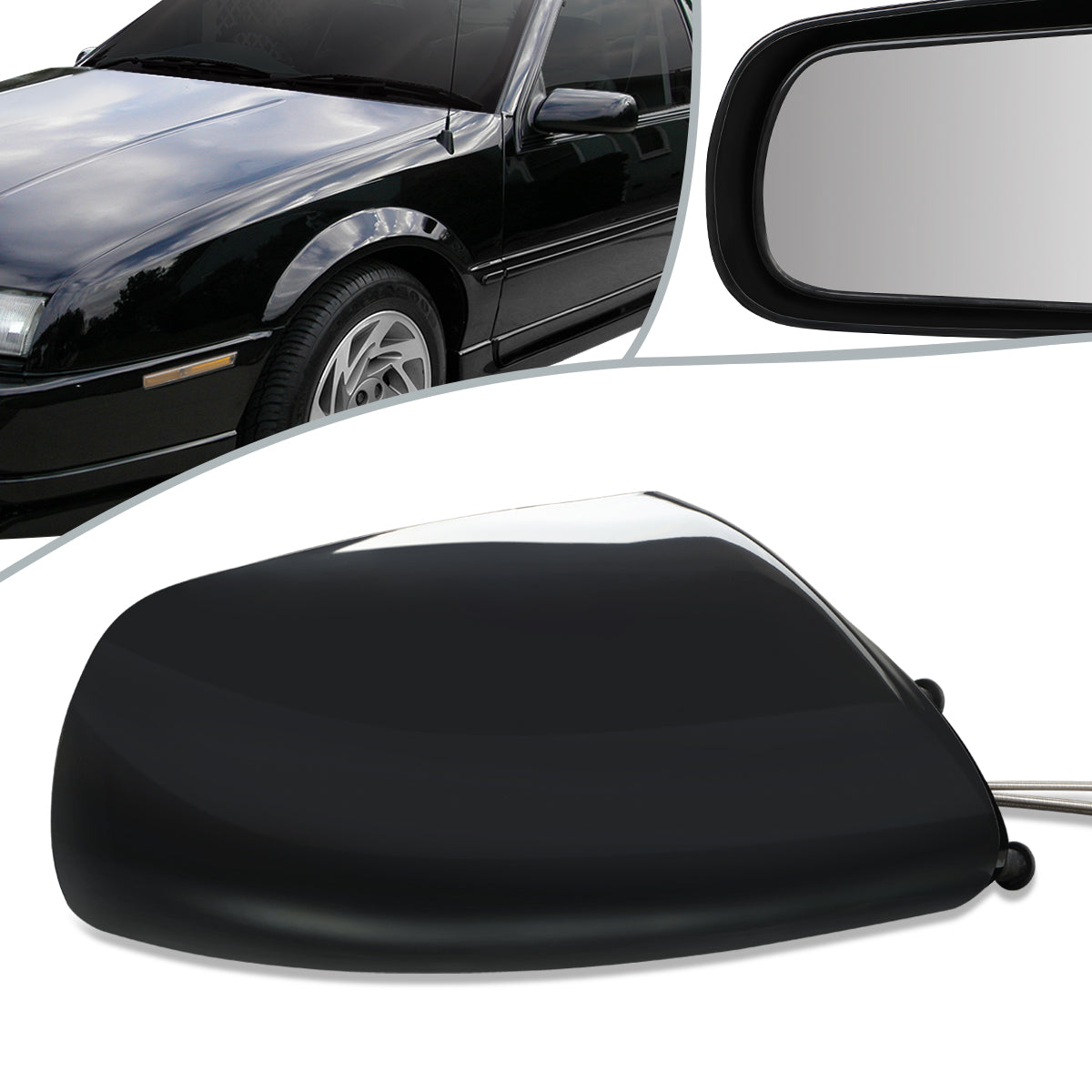 RETROVISOR MIRROR - OEM - 87-96 CHEVY CORSA - MANUAL - W/ CABLE - BLACK MATERIAL - RIGHT