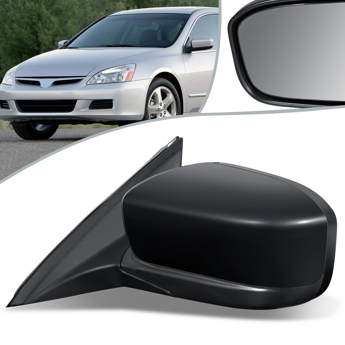 RETROVISOR MIRROR - OEM - 03-07 HONDA ACCORD - MANUAL - W/ LEVER - FOLDING - BLACK MATERIAL - LEFT