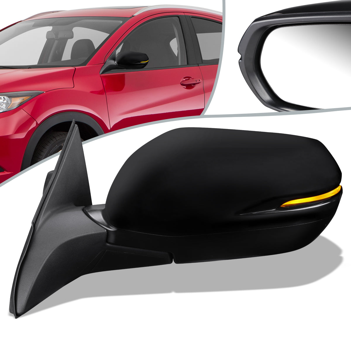 RETROVISOR MIRROR - OEM - 15-18 HONDA HR-V - POWERED - HEATED - W/ SIGNAL LIGHT - W/ ASPHERICAL GLASS - FOLDING - BLACK MATERIAL - LEFT