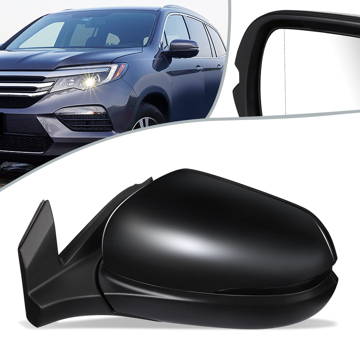 RETROVISOR MIRROR - OEM - 16-18 HONDA PILOT - POWERED - FOLDING - W/ ASPHERICAL GLASS - BLACK MATERIAL - LEFT