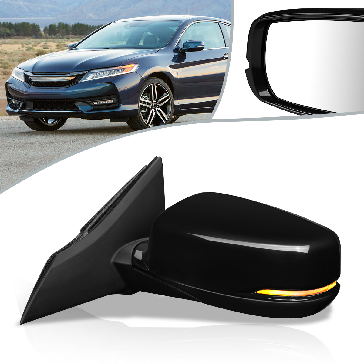 RETROVISOR MIRROR - OEM - 16-17 HONDA ACCORD - POWERED - HEATED - W/ SIGNAL LIGHT - FOLDING - BLACK MATERIAL - LEFT