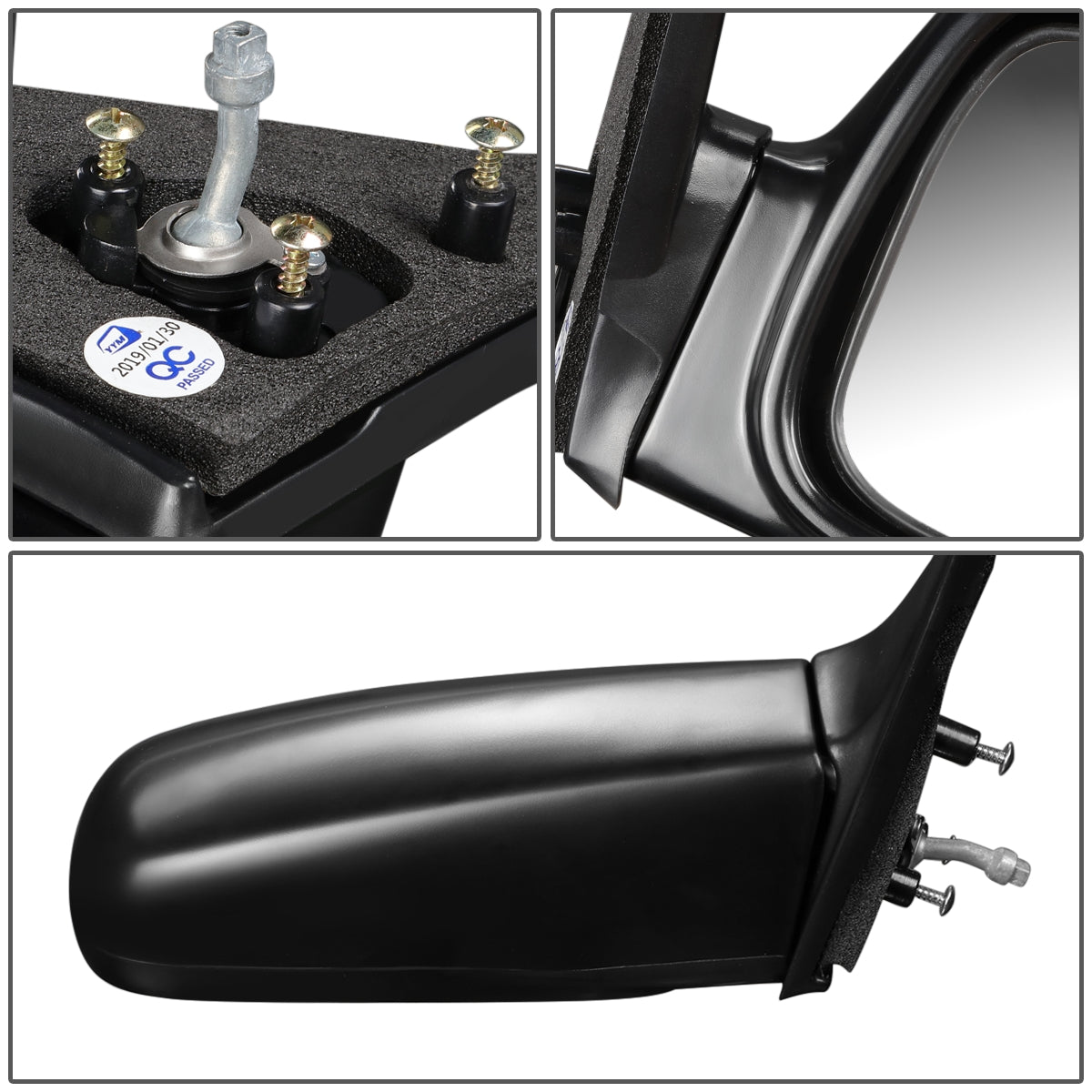 RETROVISOR MIRROR - OEM - 88-91 HONDA CIVIC 2-DR - MANUAL - W/ LEVER - FLEXIBLE - BLACK MATERIAL - RIGHT