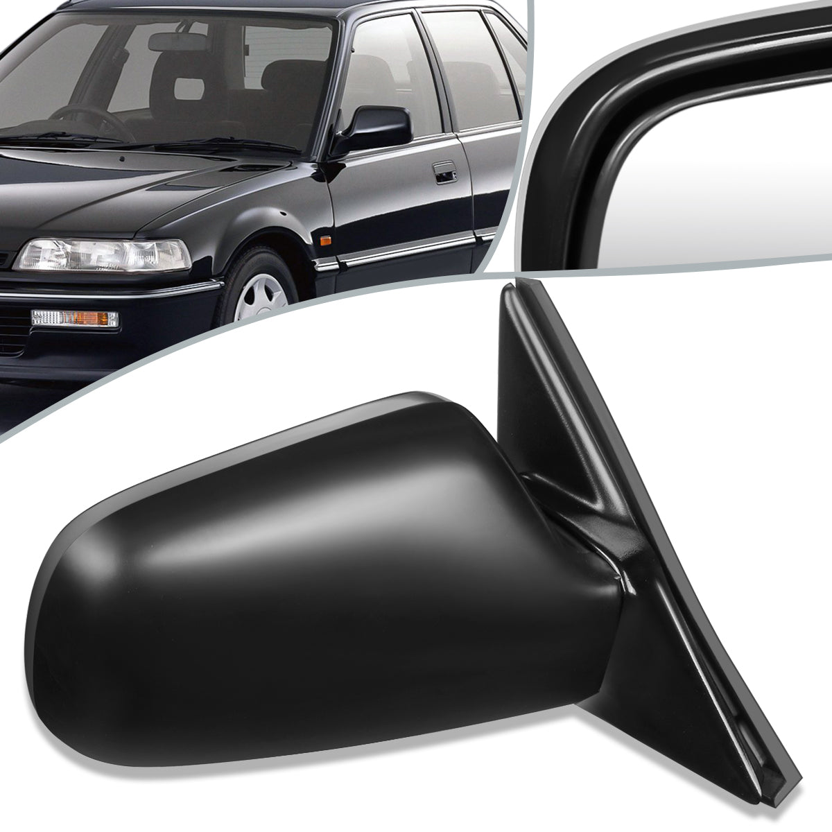 RETROVISOR MIRROR - OEM - 88-91 HONDA CIVIC 4-DR - POWERED - FLEXIBLE - BLACK MATERIAL - RIGHT