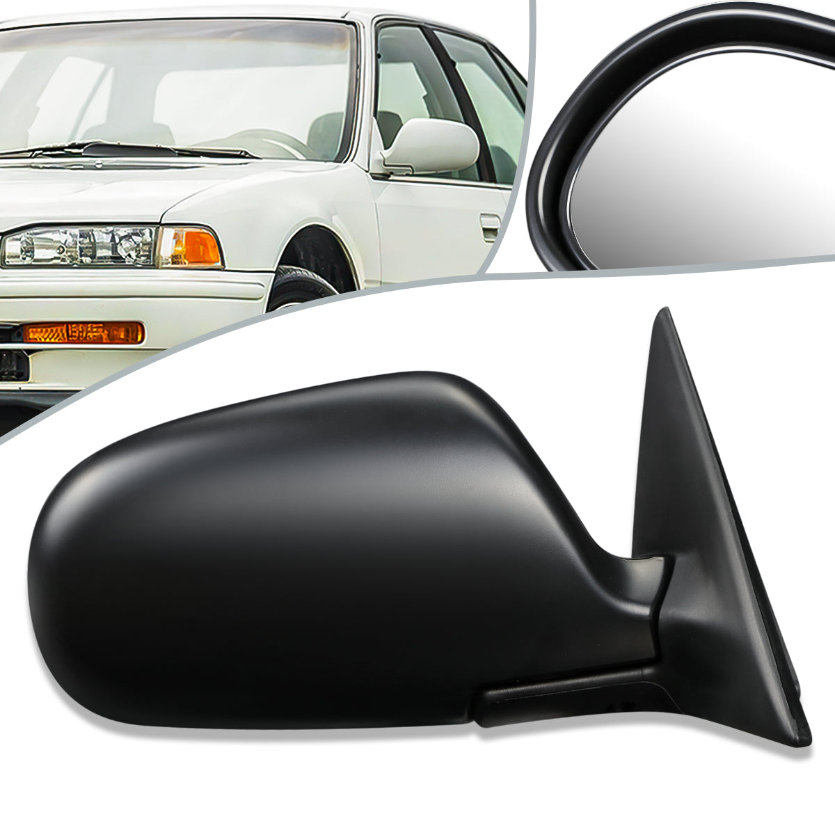 RETROVISOR MIRROR - OEM - 90-93 HONDA ACCORD 4-DR - POWERED - FOLDING - TEXTURED - BLACK - RIGHT