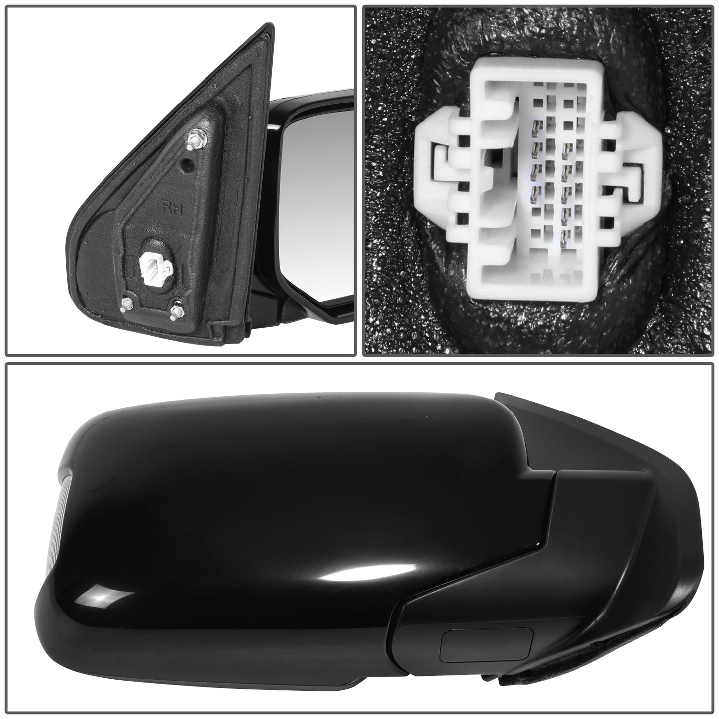 RETROVISOR MIRROR - OE STYLE - HONDA PILOT 11-15 - WITH POWER WITH SIGNAL WITH MEMORY - PASSENGER SIDE - PAINT TO MATCH - BLACK