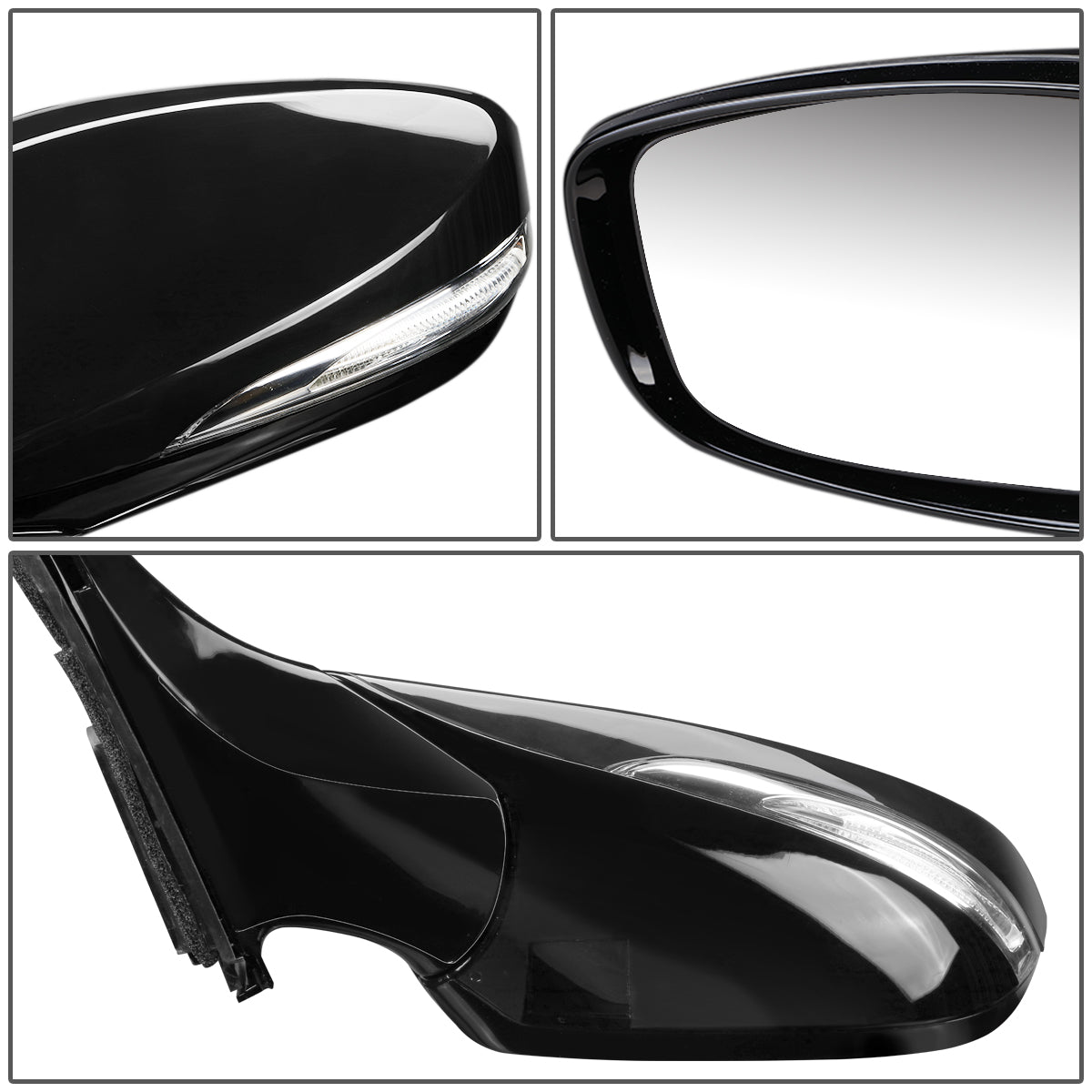 RETROVISOR MIRROR - OEM - 12-14 HYUNDAI VELOSTER - POWERED - HEATED - W/ SIGNAL LIGHT - FOLDING - W/ PANORAMIC ROOF - GLOSS - BLACK - LEFT