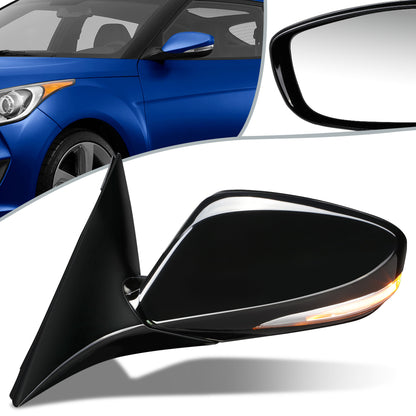 RETROVISOR MIRROR - OEM - 12-14 HYUNDAI VELOSTER - POWERED - HEATED - W/ SIGNAL LIGHT - FOLDING - W/ PANORAMIC ROOF - GLOSS - BLACK - LEFT