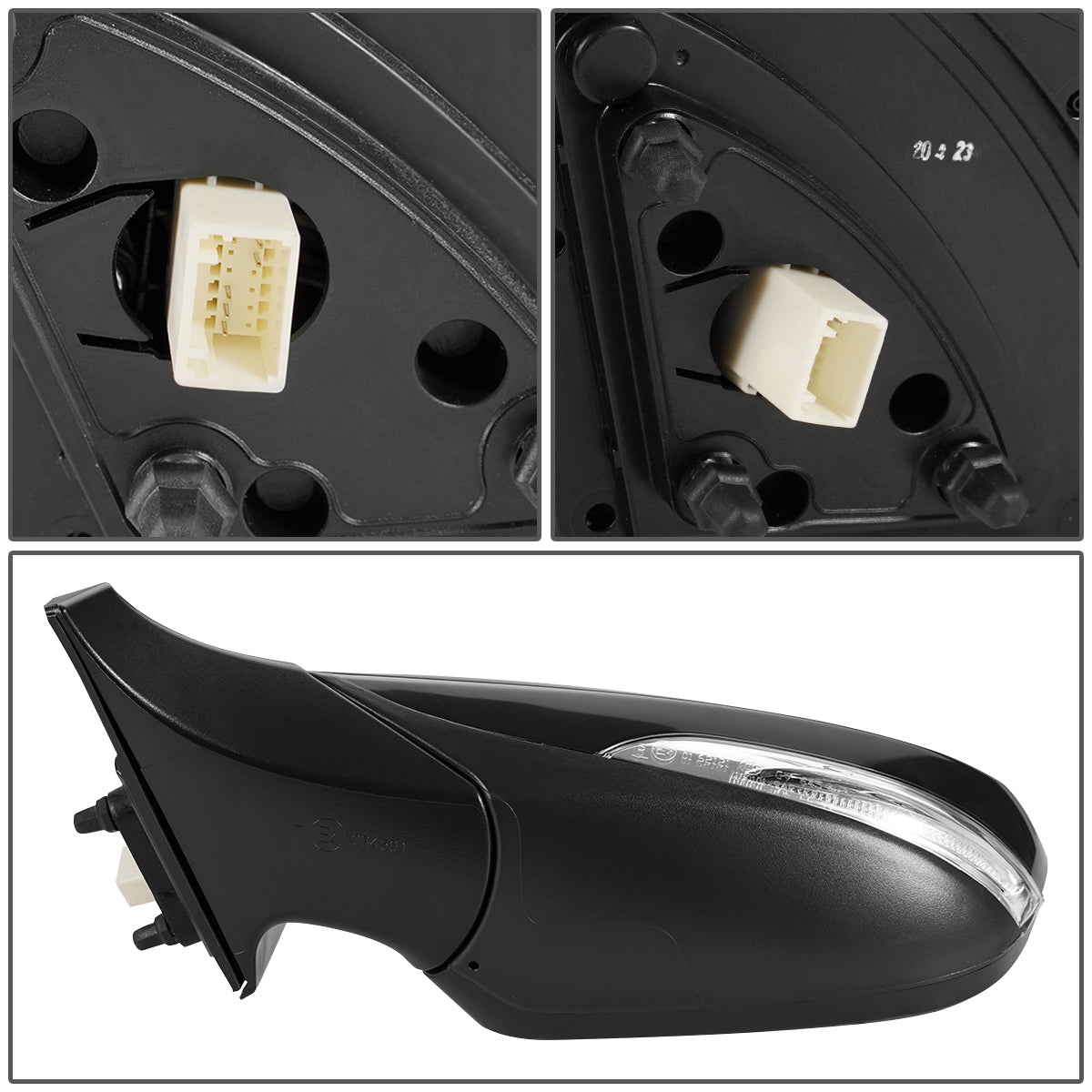 RETROVISOR MIRROR - OEM - 11-13 HYUNDAI ELANTRA - POWERED - HEATED - W/ SIGNAL LIGHT - FOLDING - W/ SPOTTER GLASS - BLACK MATERIAL - LEFT