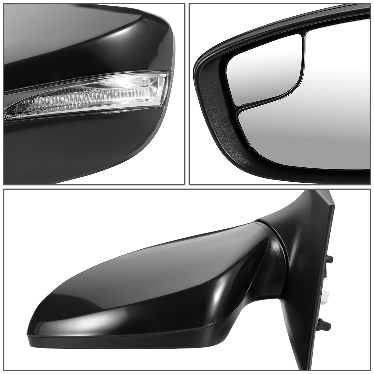 RETROVISOR MIRROR - OEM - 11-13 HYUNDAI ELANTRA - POWERED - HEATED - W/ SIGNAL LIGHT - FOLDING - W/ SPOTTER GLASS - BLACK MATERIAL - LEFT