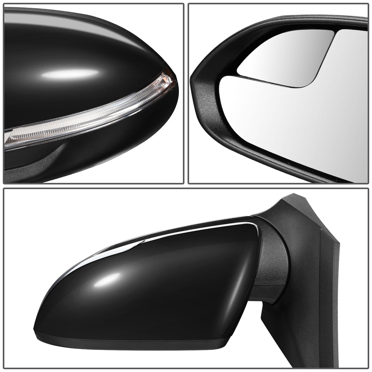 RETROVISOR MIRROR - OEM - 18-20 HYUNDAI ACCENT - POWERED - HEATED - W/ SIGNAL LIGHT - FOLDING - W/ SPOTTER GLASS - BLACK MATERIAL - LEFT