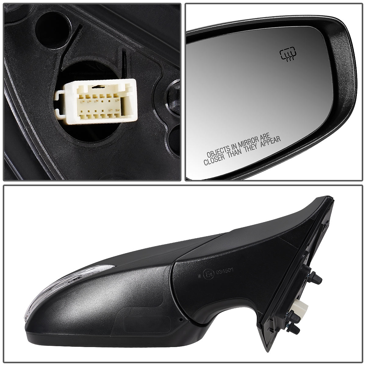 RETROVISOR MIRROR - OEM - 11-13 HYUNDAI ELANTRA - POWERED - HEATED - W/ SIGNAL LIGHT - FOLDING - BLACK MATERIAL - RIGHT