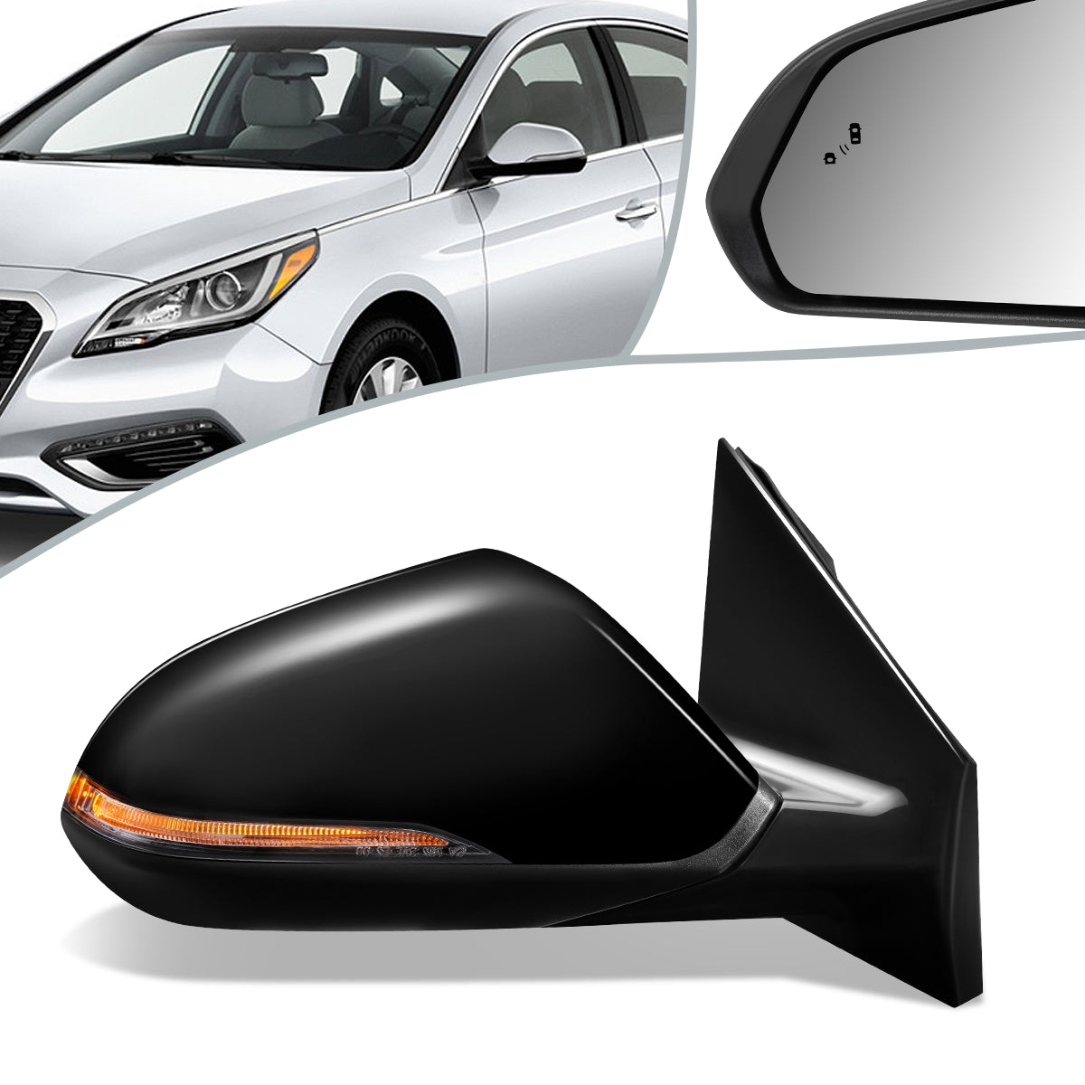 RETROVISOR MIRROR - OEM - 15-17 HYUNDAI SONATA - POWERED - HEATED - W/ SIGNAL LIGHT - W/ MEMORY - W/ BSD - FOLDING - BLACK MATERIAL - RIGHT