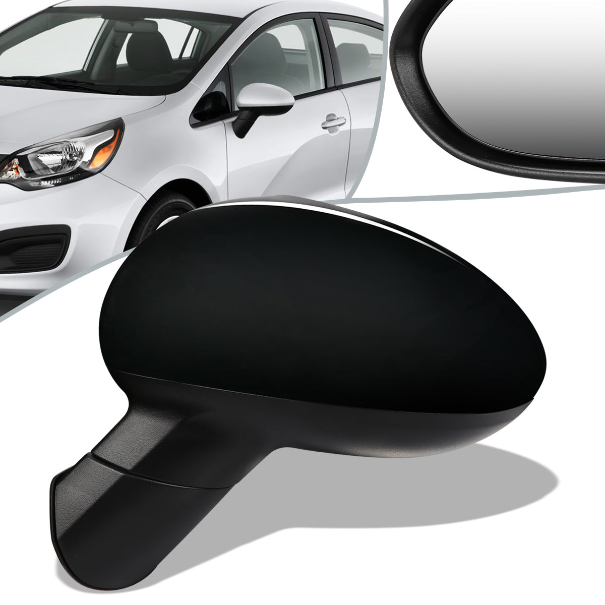 RETROVISOR MIRROR - OEM - 12-15 KIA RIO - POWERED - HEATED - FOLDING - BLACK MATERIAL - LEFT